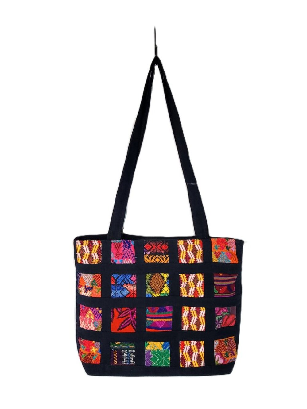 Patchwork Tote Bag Boho Artisan Handmade Double Zip Navy Blue